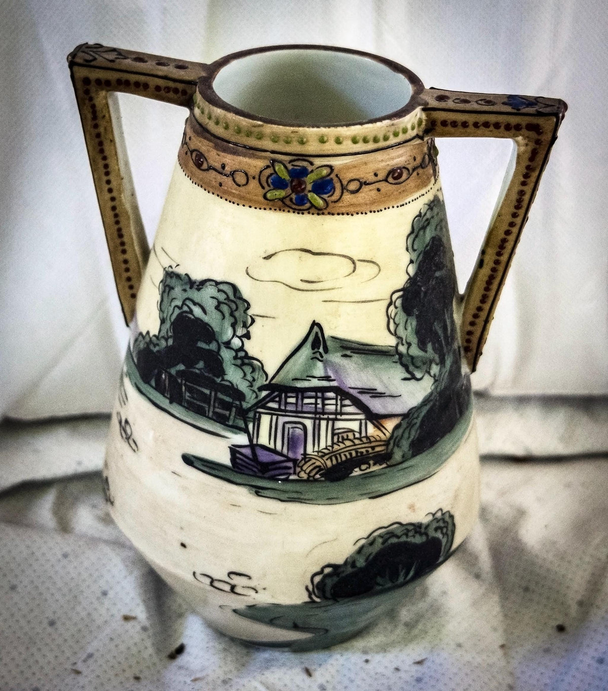 Antique ceramic two-handled jug or pitcher-Nippon