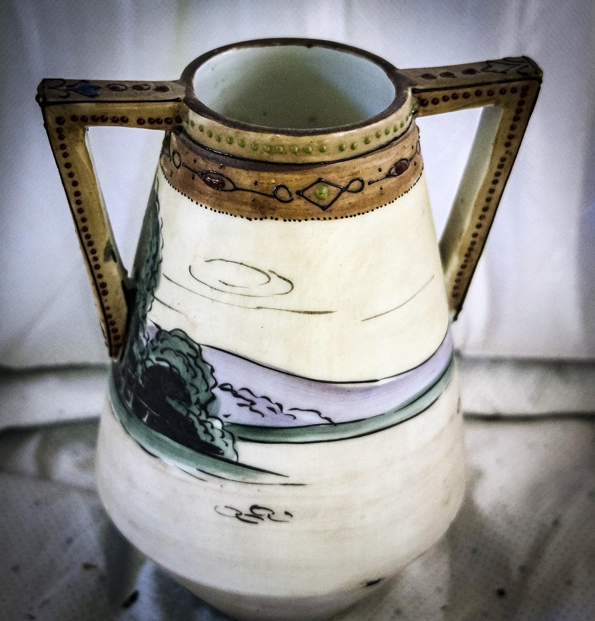 Antique ceramic two-handled jug or pitcher-Nippon