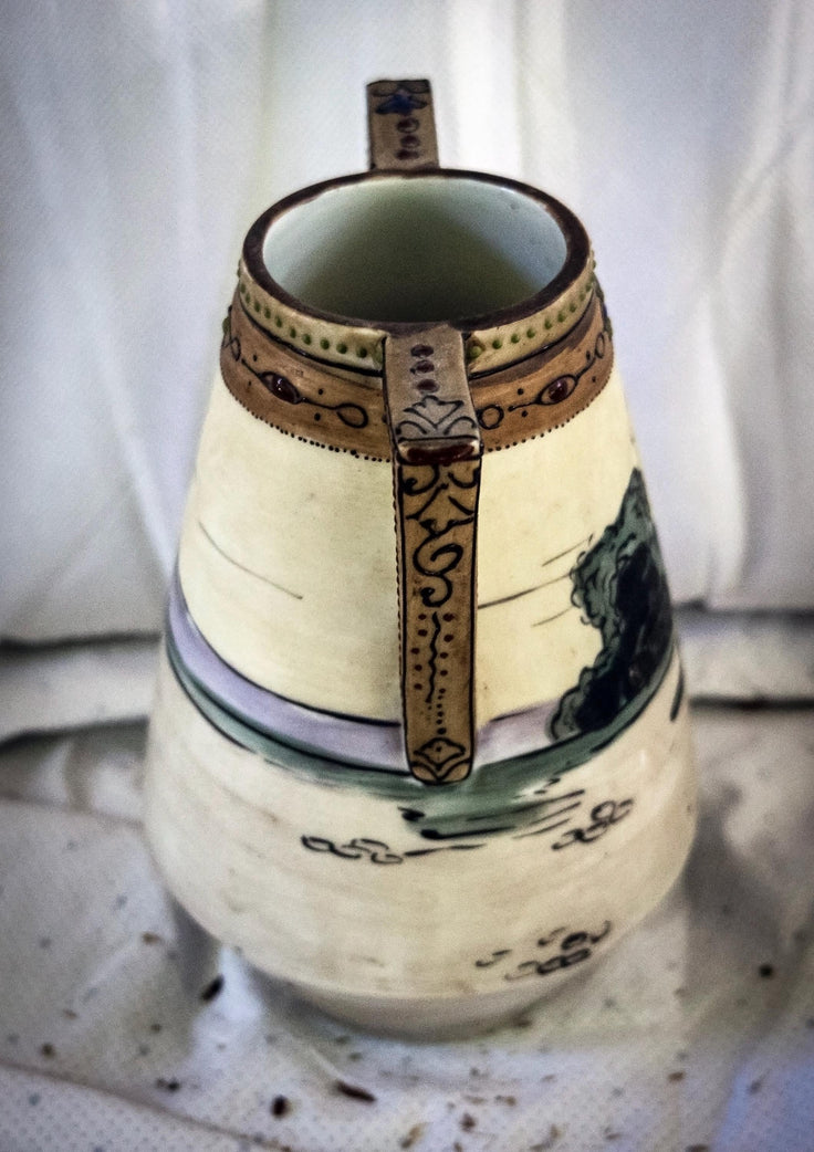 Antique ceramic two-handled jug or pitcher-Nippon