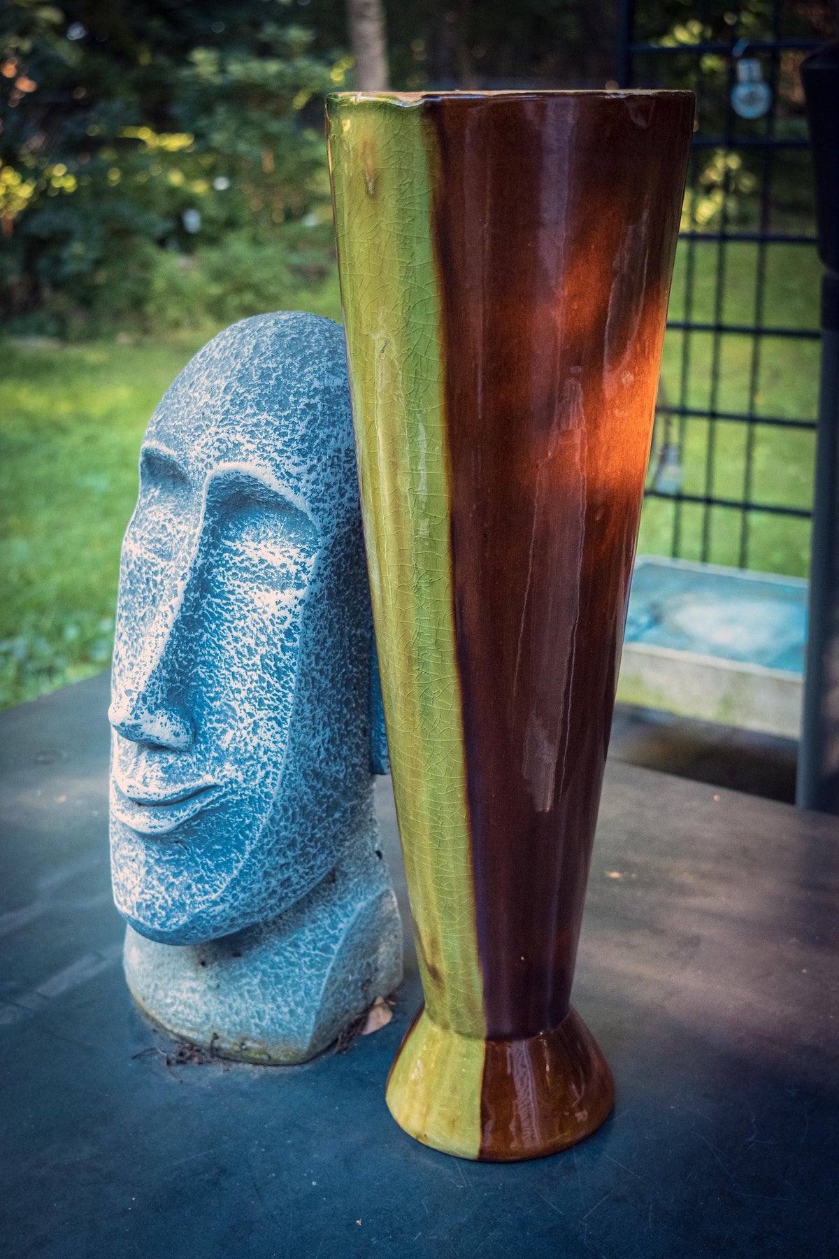 Mid-century Polish design Ceramic Brown and Green Vase