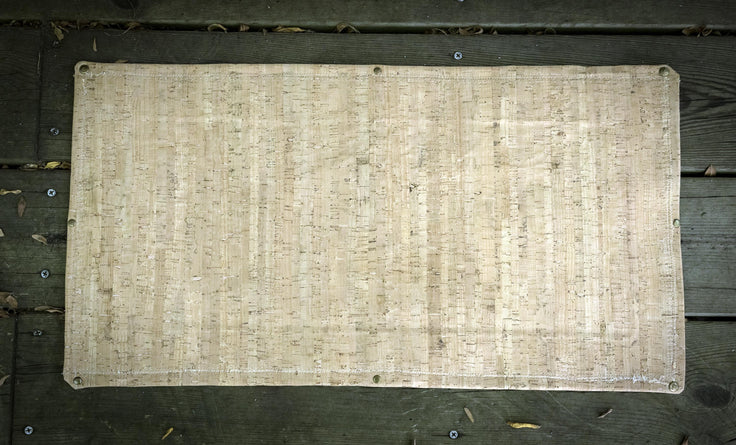 Fancy Stitched Cork and Italian Leather Table Runner, 12x24 Luxury Console centerpiece with Woolies Flannel Applique Floral Art.